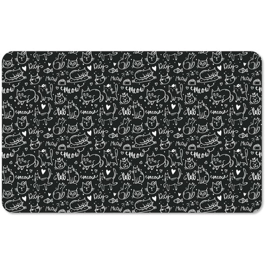 Cat-Friendly Black & Tarhong Black & White Meow Print Pet Placemat Non-Slip Waterproof Cat Food Mat for Small & Large PetsMeow Print Placemat Tarhong 1 Piece