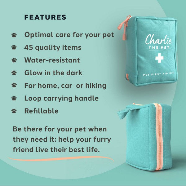 Charlie The Vet Pet First Aid Kit  Emergency Care Supplies for Dogs & Cats Compact Travel-Friendly Kit