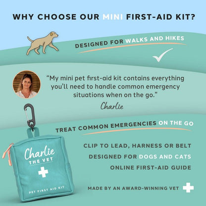 Charlie The Vet Mini Pet First Aid Kit Emergency Pet Care Supplies for Dogs & Cats Compact Travel-Friendly Kit