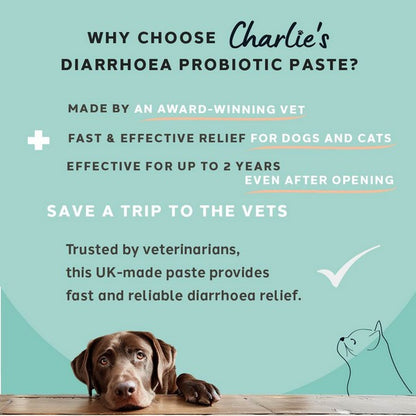 Charlie The Vet Diarrhoea Care Probiotic Paste for Dogs & Cats 15ml Digestive Support, Gut Health Supplement