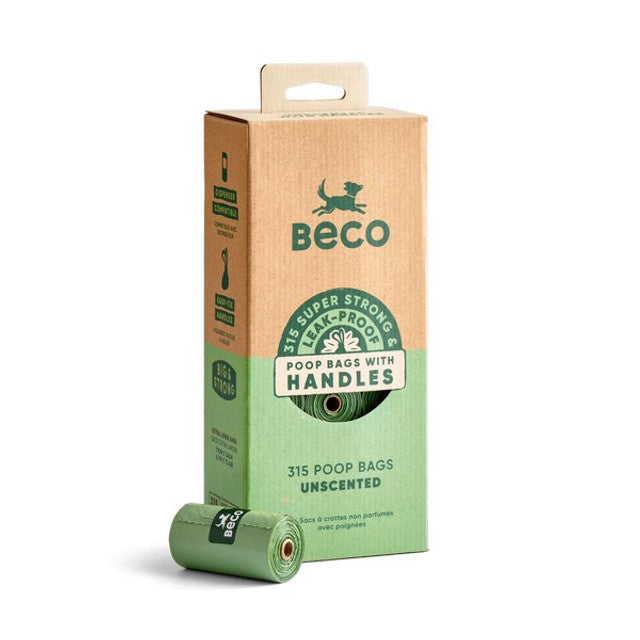 Beco Unscented Recycled Dog Poop Bags with Handles Eco-Friendly Pet Waste Bags, 315 Pack