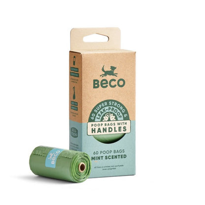 Beco Mint Scented Dog Poop Bags with Handles Leak-Proof, Eco-Friendly Pet Waste Bags 60 Pack