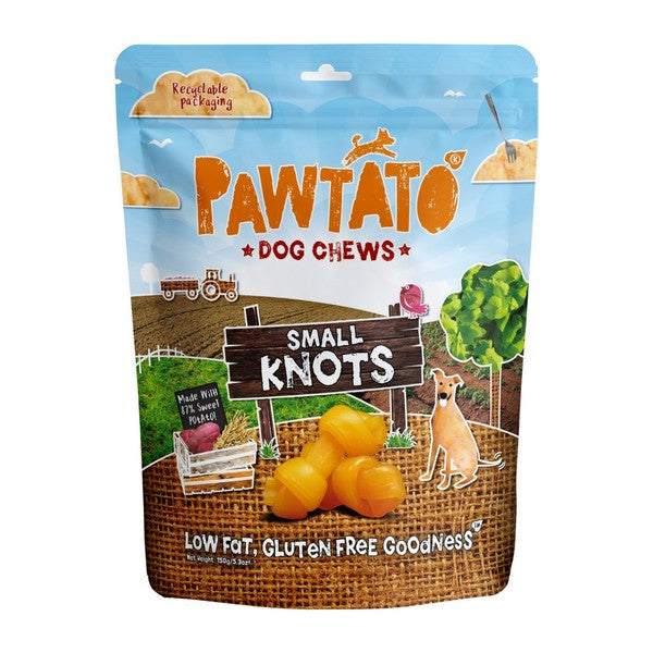 Pawtato Knots Small Dog Treats Natural Healthy Chews with Potato & Veggies, 150g Case of 6