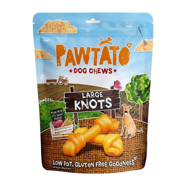 Pawtato Large Dog Chew Knots Healthy Natural Treats for Dogs 180g Pack of 6