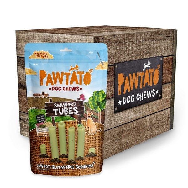Pawtato Tubes Seaweed Dog Treats 90g Healthy Natural Chews for Dogs Case of 6