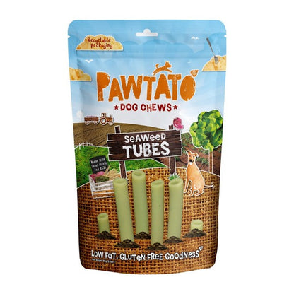 Pawtato Tubes Seaweed Dog Treats 90g Healthy Natural Chews for Dogs Case of 6