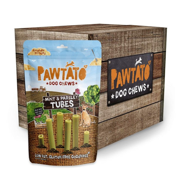 Pawtato Tubes Dog Chews Mint & Parsley Flavor Natural Dental Treats 90g Pack of 6