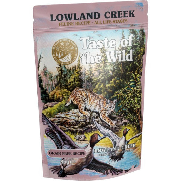 Taste of the Wild Wet Cat Food Pouch Lowland Creek Chunks & Gravy 12x85g Grain-Free, High-Protein Adult Cat Meal
