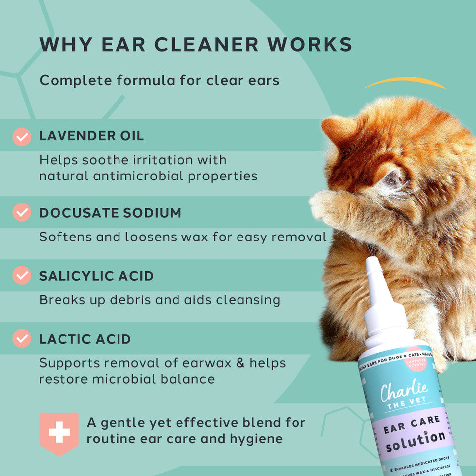 Charlie The Vet Ear Care Solution for Dogs & Cats Gentle Ear Cleaner, Soothes Irritation & Maintains Healthy Ears