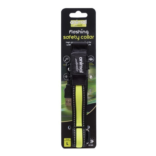 Animal Instincts Flashing Safety Dog Collar Yellow Small 35-40cm LED Light Adjustable Pet Collar