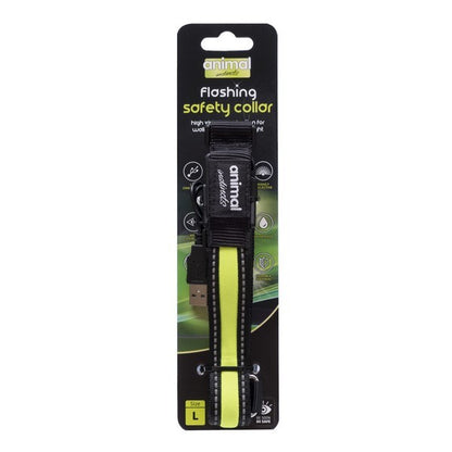 Animal Instincts Flashing Safety Dog Collar Yellow Small 35-40cm LED Light Adjustable Pet Collar