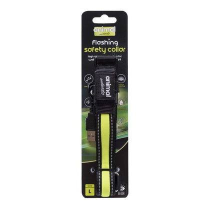 Animal Instincts Flashing LED Safety Dog Collar Large 45-63cm Yellow High Visibility Pet Night Safety