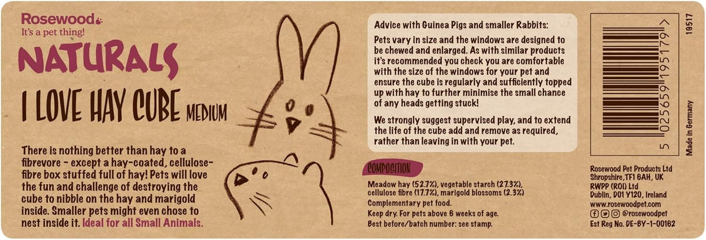 Rosewood “I Love Hay” Enrichment Cube – Edible Fun for Rabbits & Guinea Pigs