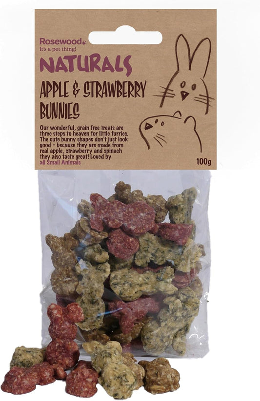 Rosewood Apple & Strawberry Bunnies Fruit Small Animal Treats, 100g, Case of 9