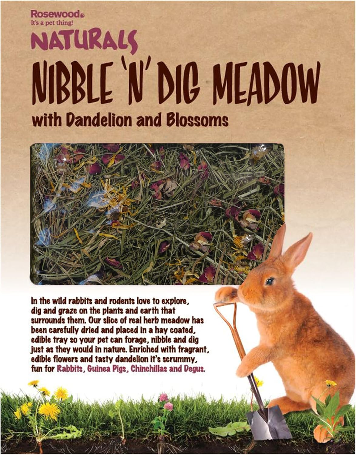 Rosewood Nibble n Dig Meadow Foraging Toy & Treat for Small Animals, Case of 4