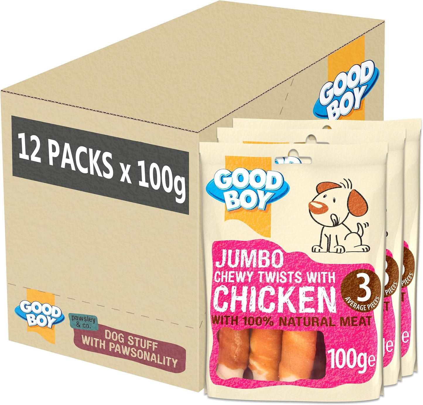 Good Boy Pawsley & Co Jumbo Chewy Twists with Chicken 100g Case of 12