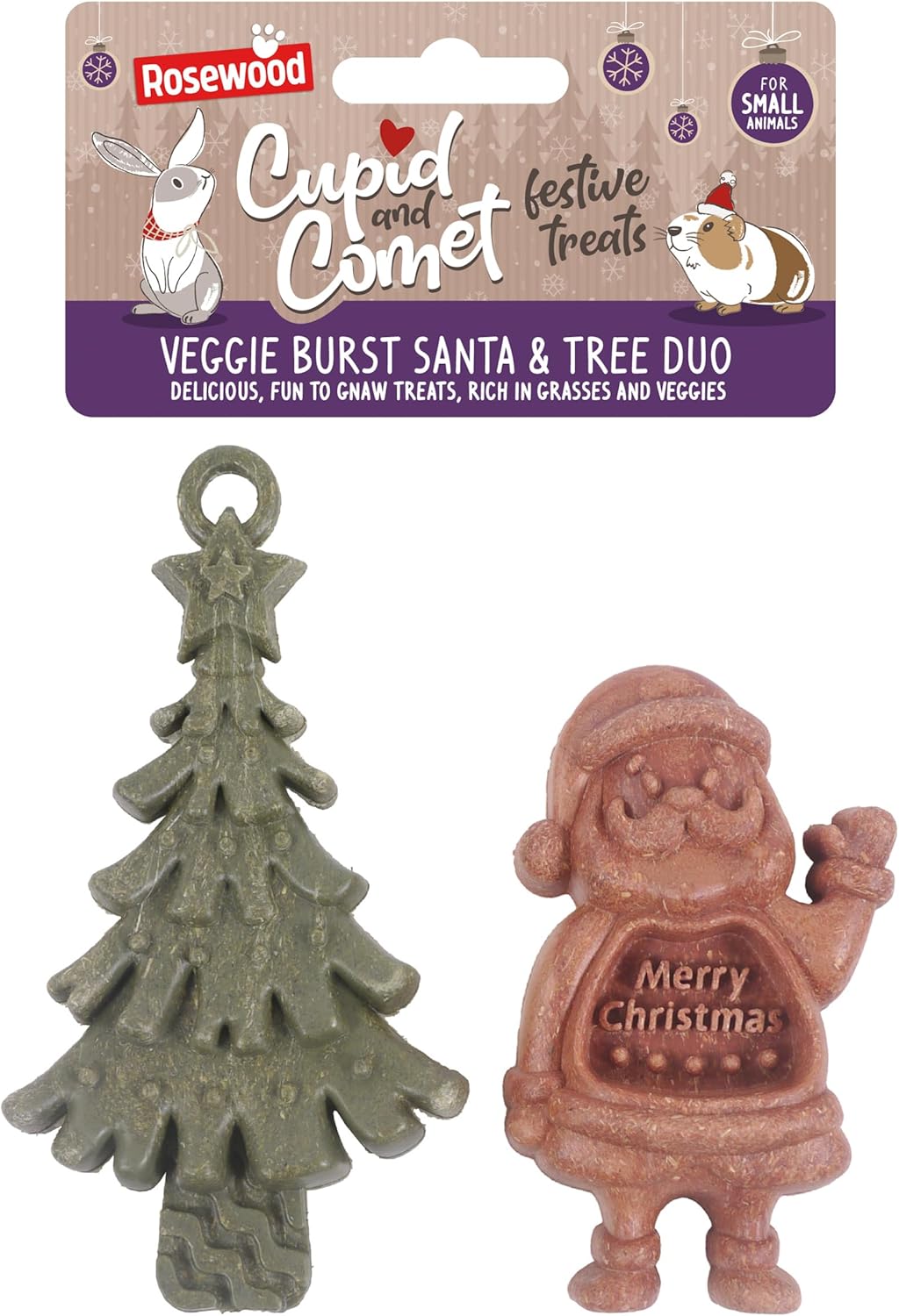 Rosewood Veggie Burst Santa & Tree Duo Dog Treats Chews for Healthy Snacks Set of 4