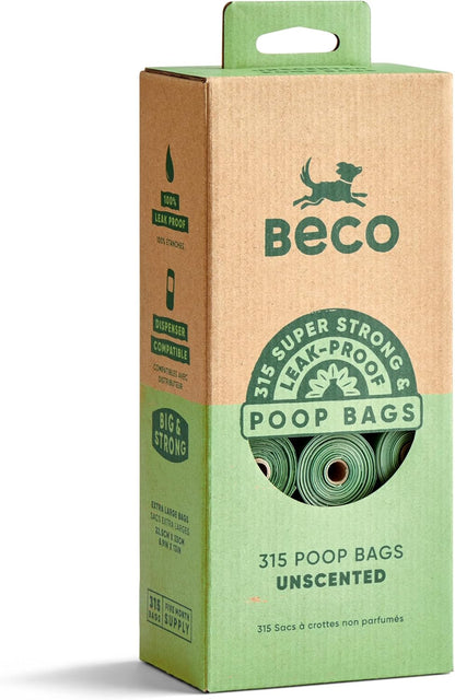 Beco Unscented Recycled Dog Poop Bags Eco-Friendly Leak-Proof Pet Waste Bags, 315 Count Pack