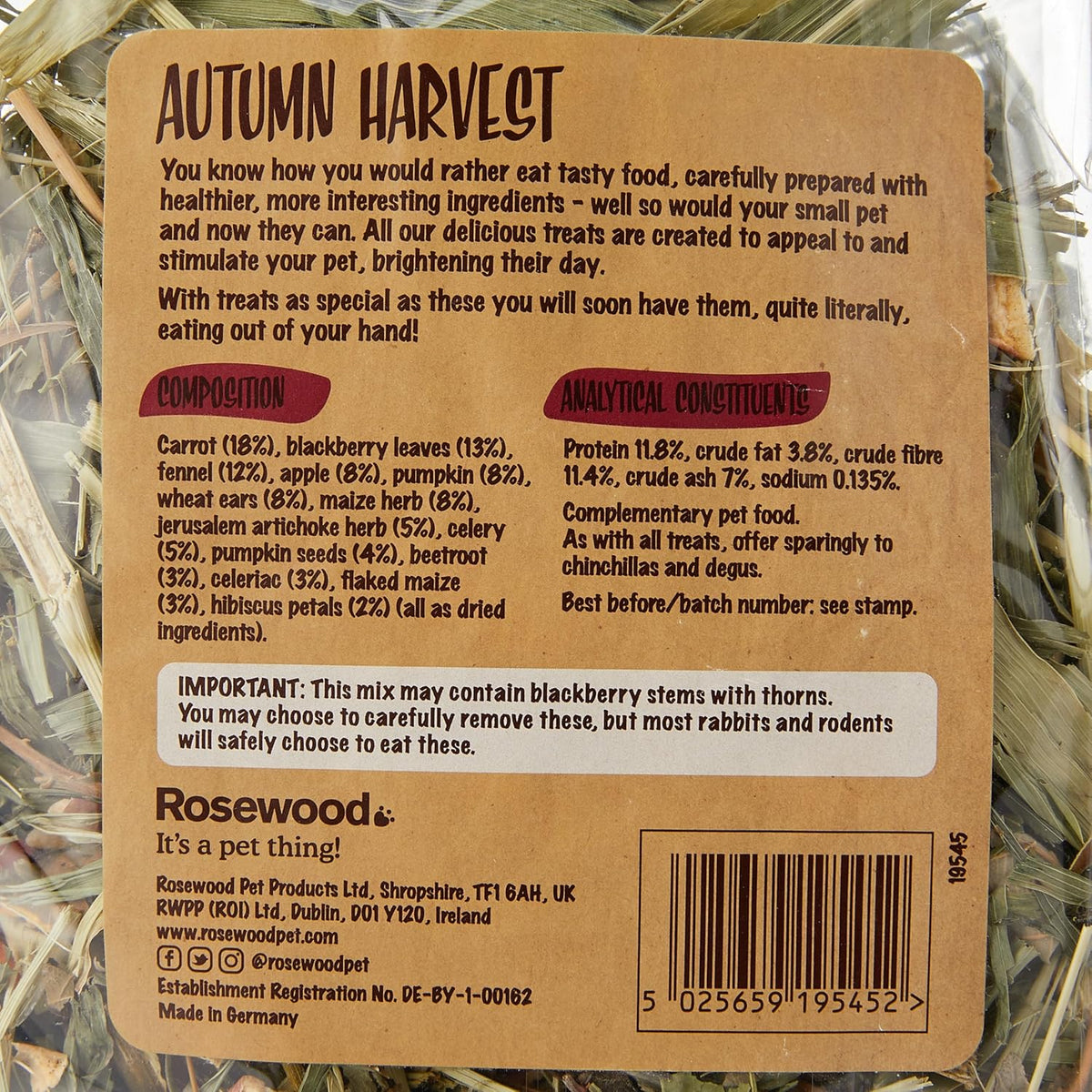 Rosewood Autumn Harvest Mixed Vegetable Small Animal Treats, 150g, Case of 6