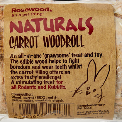 Rosewood Nibble Woodroll Carrot Chew Toy for Small Animals, Healthy Treat