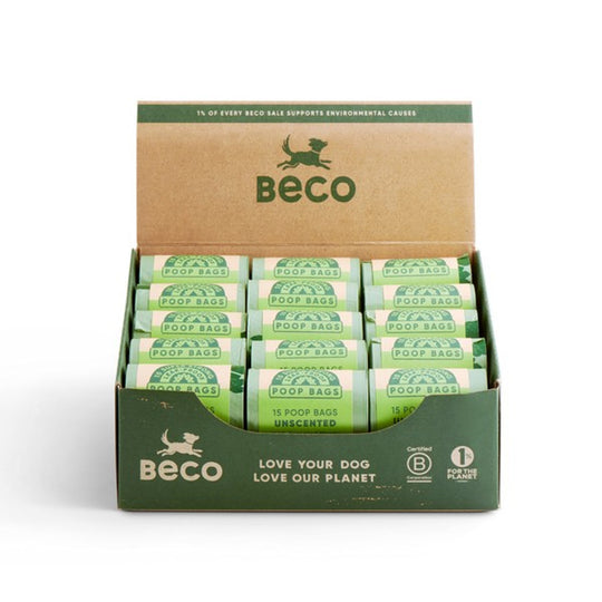 Dog Beco Poop Bags Scented, 30 Single Rolls Countertop Display